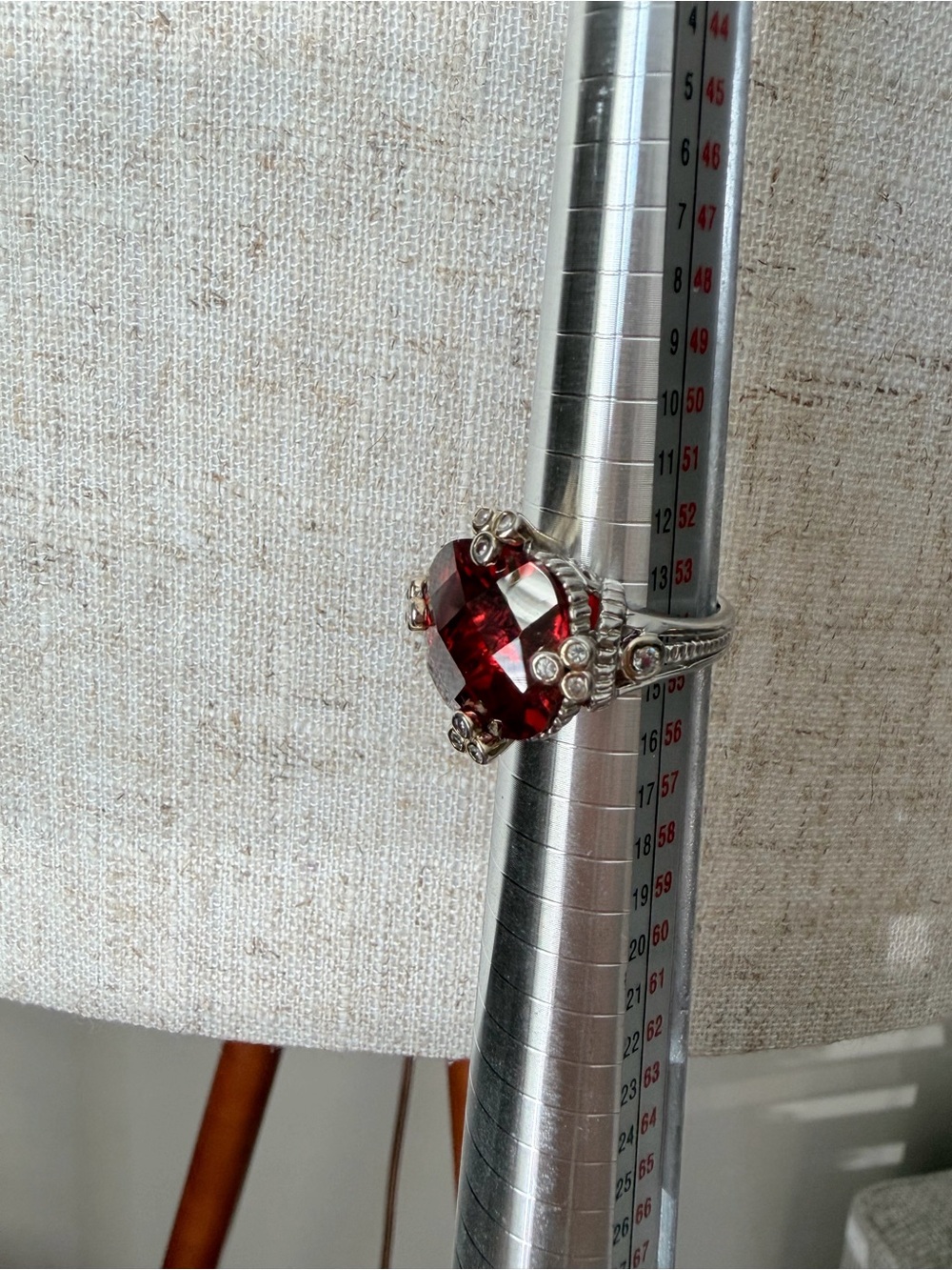 Judith Ripka Deep Red Cushion Crystal Ring with Silver Accents - Picture 2 of 7